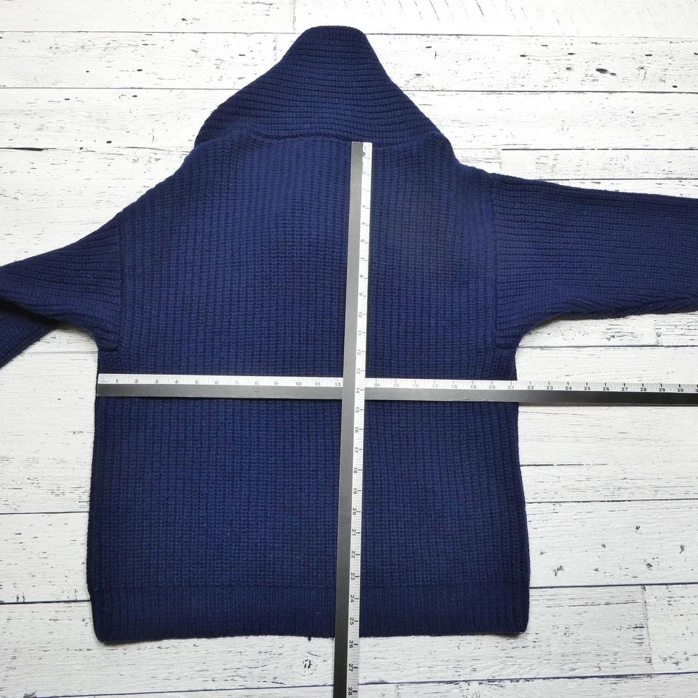 Vintage Eddie Bauer Sweater Mens Medium Blue Wool Shawl Collar Chunky Knit